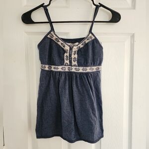 Y2K Hollister Denim Blue Babydoll Tank with Cream Detailing